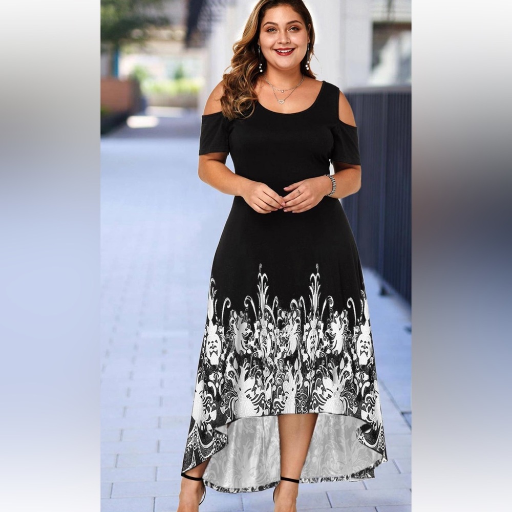 HIGH LOW COLD SHOULDER DRESS SX 1X